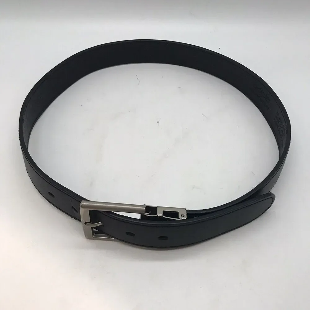 OOBE Black Leather Belt Women's size M 1 1/4” wide 38” long Overall Missing Loop